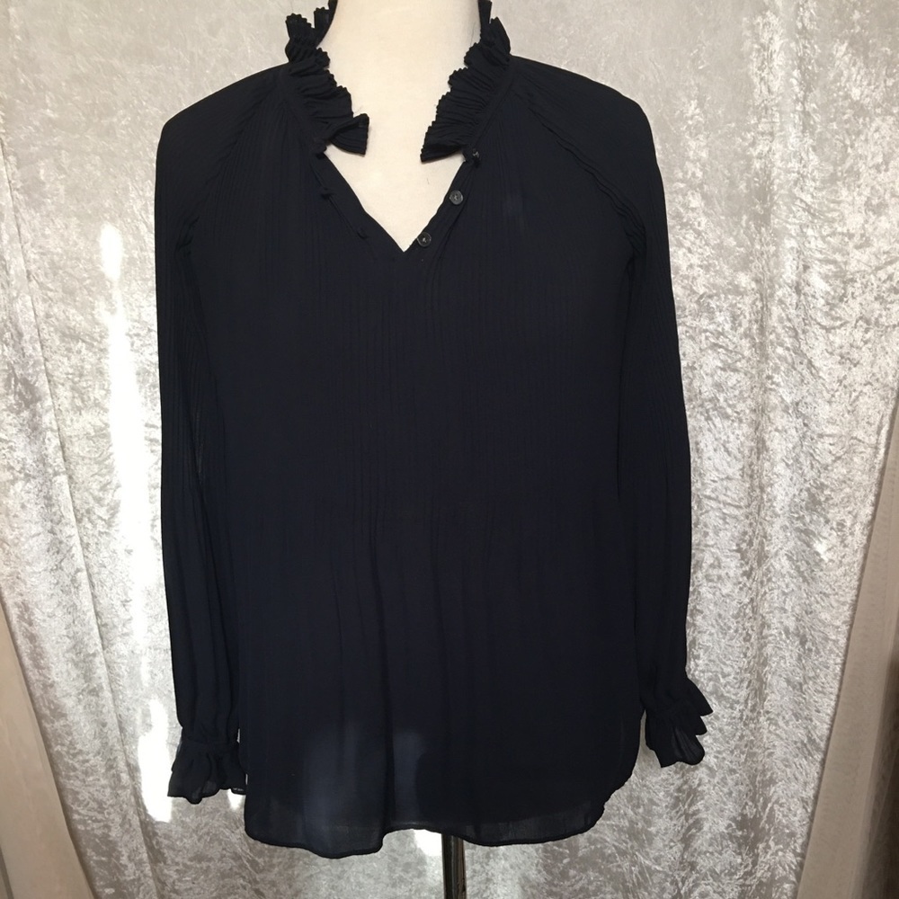 Banana Republic Navy Blue Blouse long sleeve with ruffles XXS